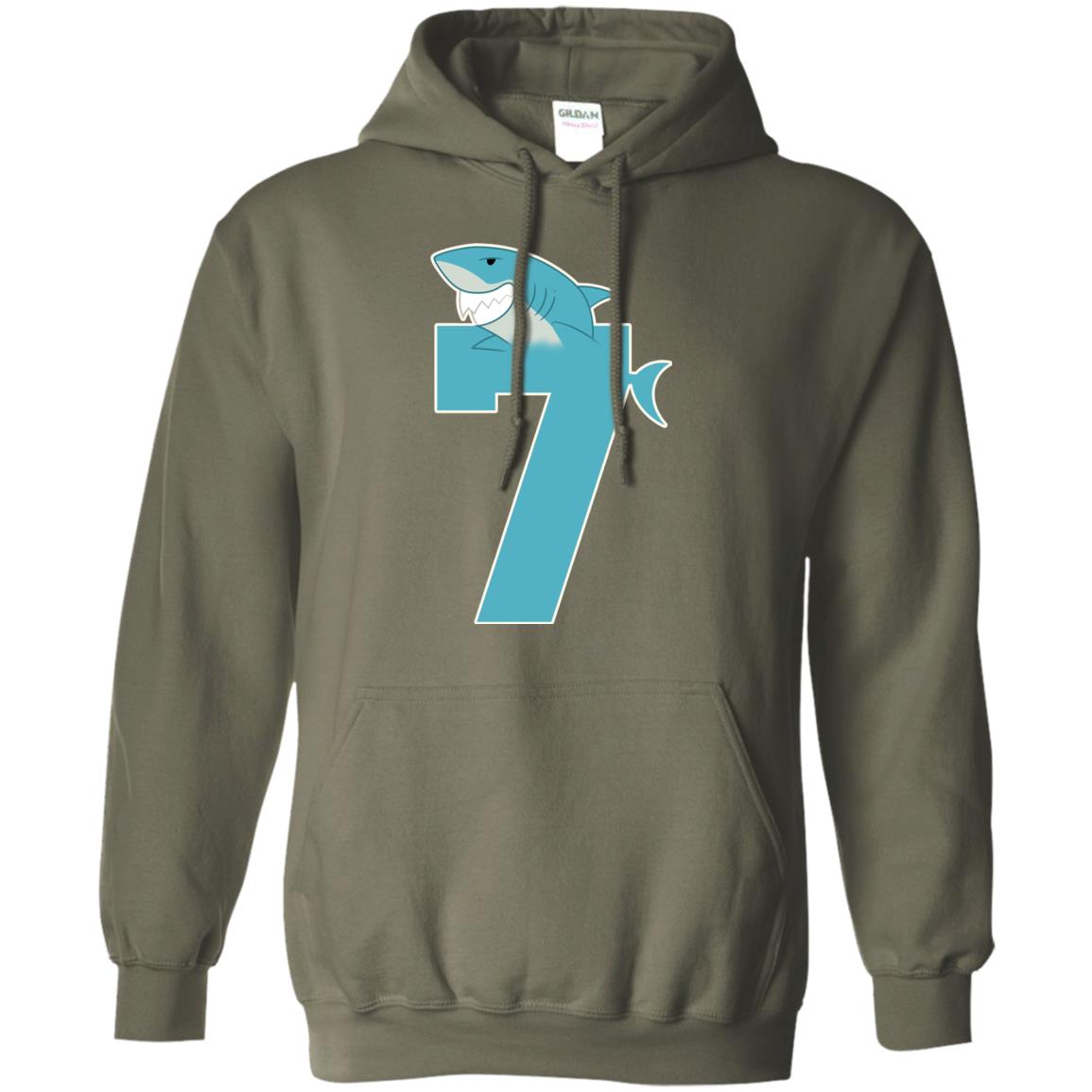 7th Birthday Shark Party Shirt Military Green