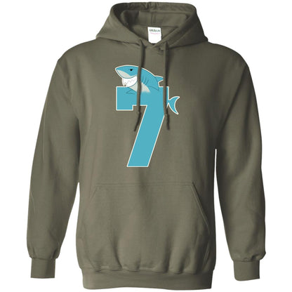 7th Birthday Shark Party Shirt Military Green