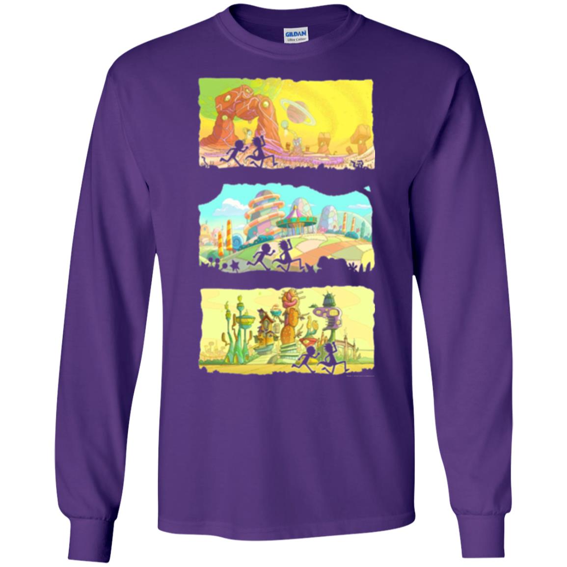 Movie T-shirt Running Silhouettes On Alien Land Purple