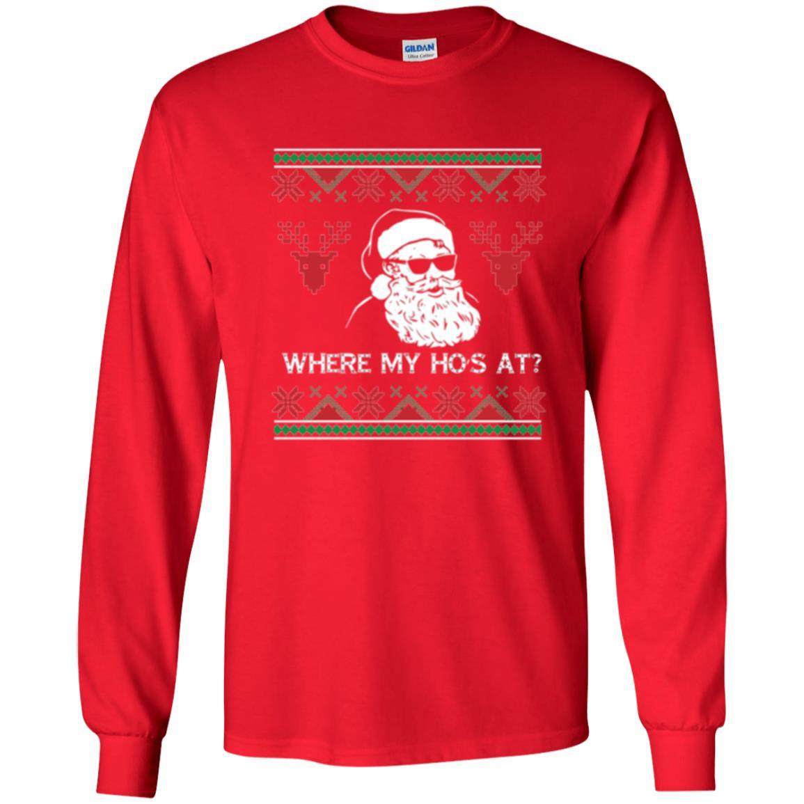 Christmas T-shirt Santa Claus Where My Hos At T-shirt Red
