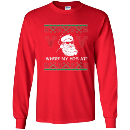 Christmas T-shirt Santa Claus Where My Hos At T-shirt Red