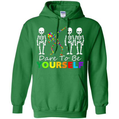 Skeleton Dabbing Dare To Be Yourself Autism Awareness Shirt Irish Green