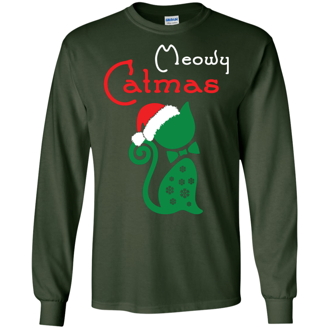 Cat Christmas T-Shirt Meowy Catmas Forest Green