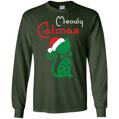 Cat Christmas T-Shirt Meowy Catmas Forest Green