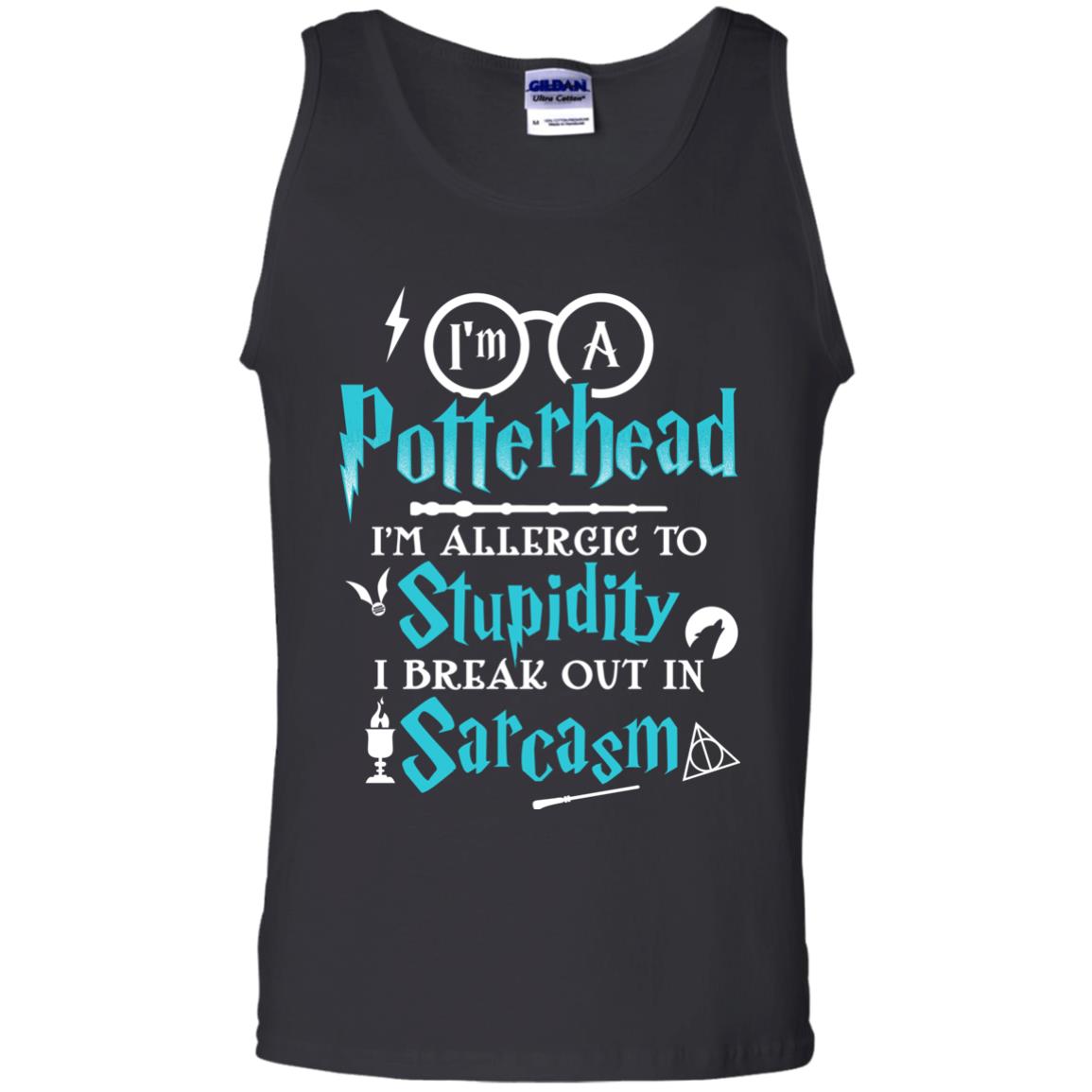 I_m A Potterhead I_m Allergic  To Stupidity I Break Out In Sarcasm Harry Potter Fan T-shirtG220 Gildan 100% Cotton Tank Top