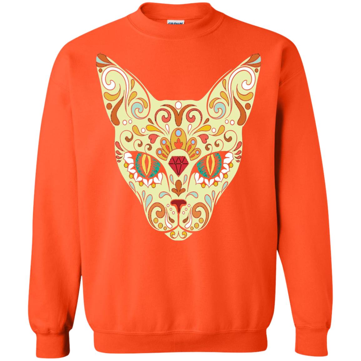 Cat Sugar Skull Design T-shirt Orange
