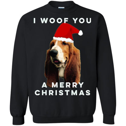 Basset Hound T-shirt I Woof You A Merry Christmas Black