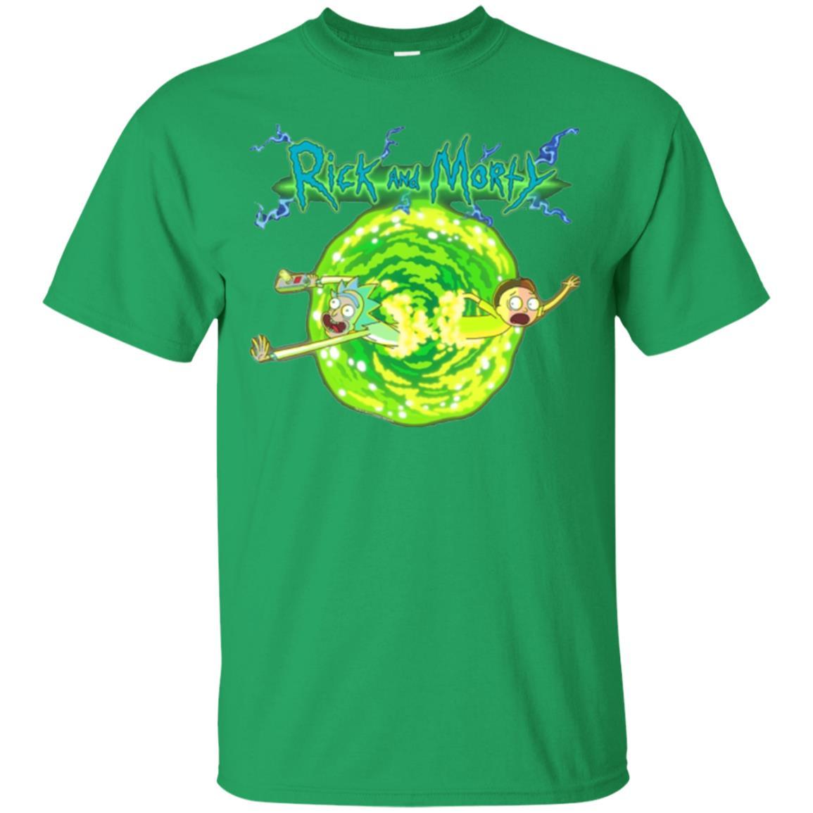 Rick Morty T-shirt Portal Glow Lightning Logo Irish Green