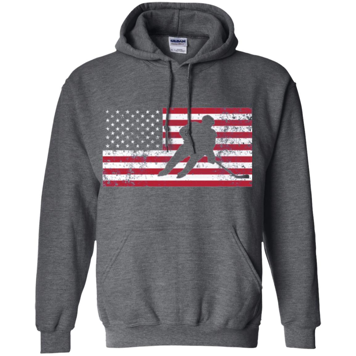 Hockey T-shirt American Flag Usa Patriotic Ice Skating Dark Heather