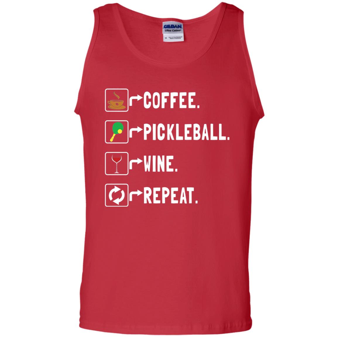 Funny Coffee Lovers T-shirt Pickleball Wine Repeat Red