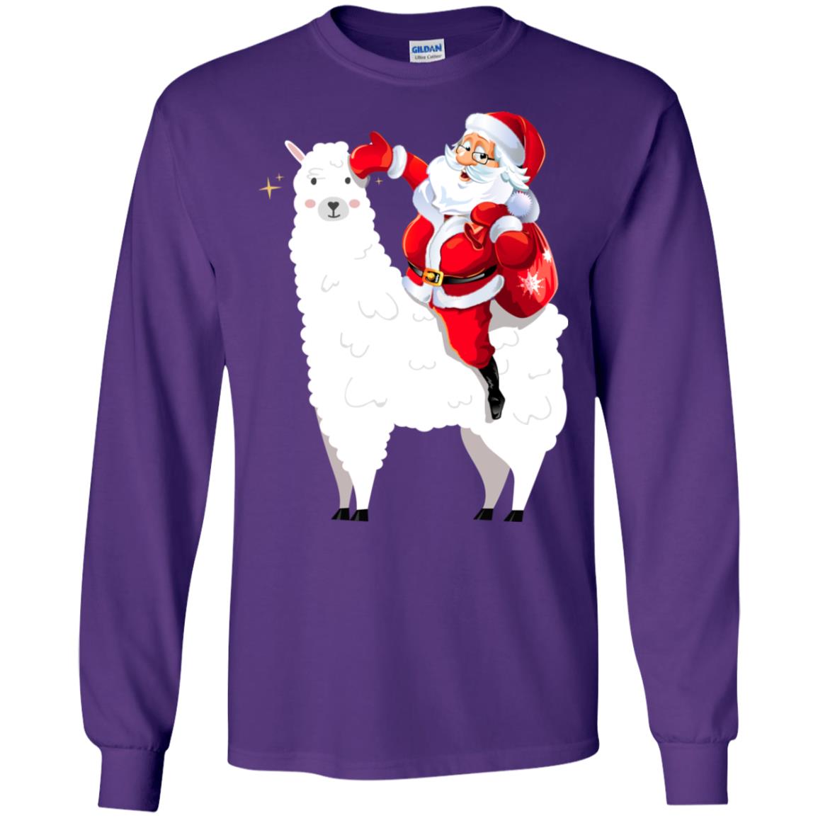 Alpaca Llama And Santa Claus X-mas Gift Shirt Purple