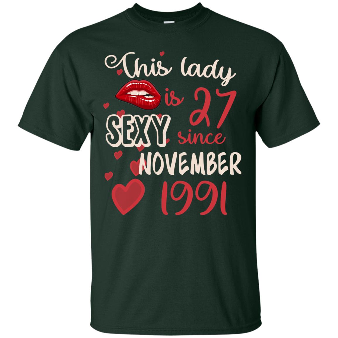 This Lady Is 27 Sexy Since November 1991 27th Birthday Shirt For November Womens Forest