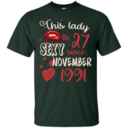 This Lady Is 27 Sexy Since November 1991 27th Birthday Shirt For November Womens Forest