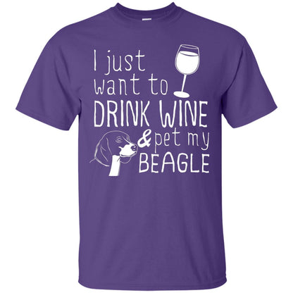 I Just Want To Drink Wine And Pet My Beagle Wine And Dog Lover T-shirt Purple