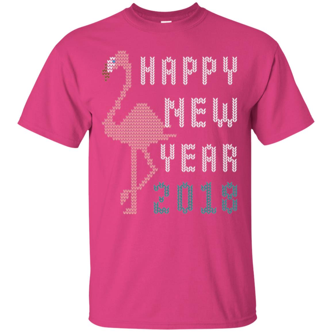 Happy New Year 2018 T-shirt Pink Flamingo Heliconia