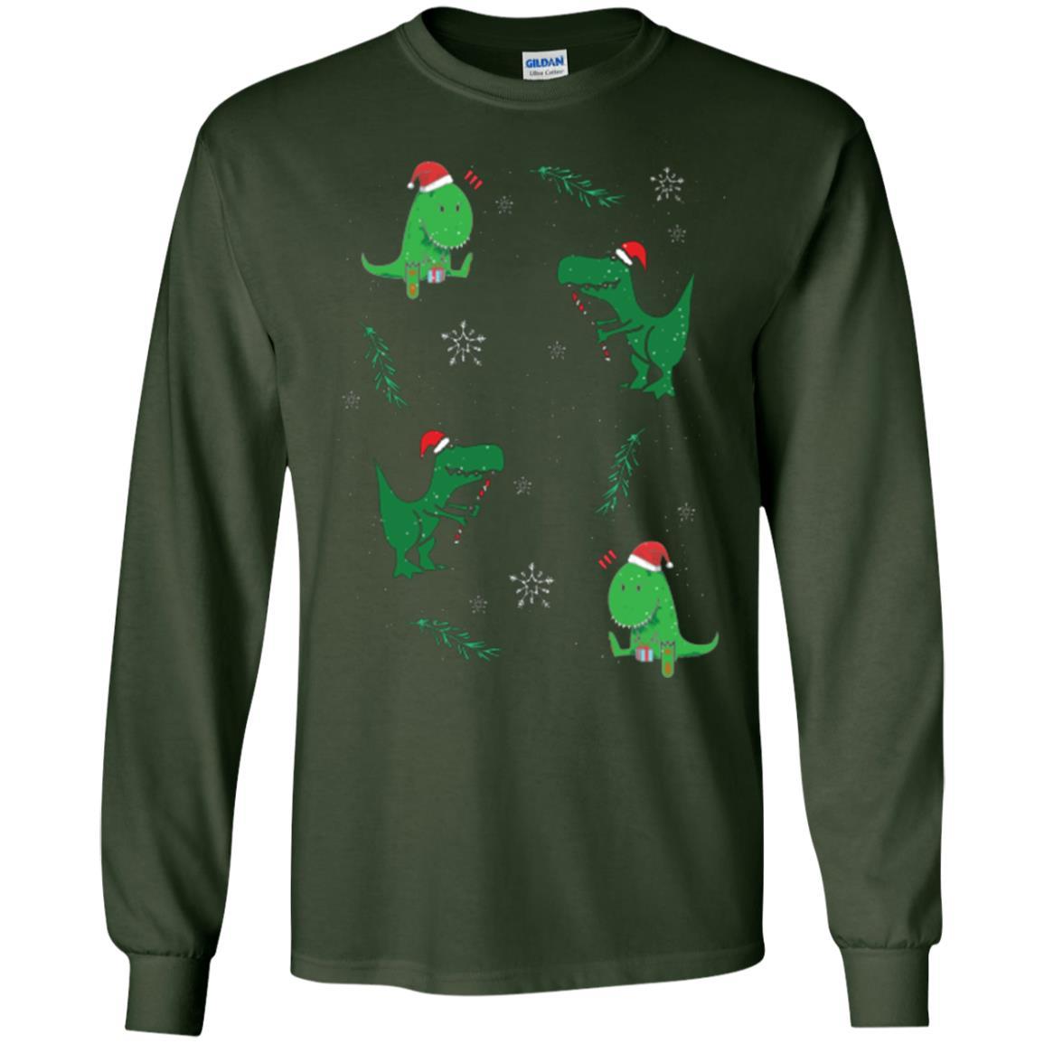 Funny Christmas T-shirt Merry Christmas Dinosaur Forest Green