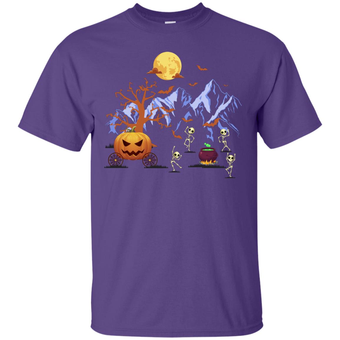 Dancing Skeleton With Pumpkin Funny Halloween Gift Shirt Purple