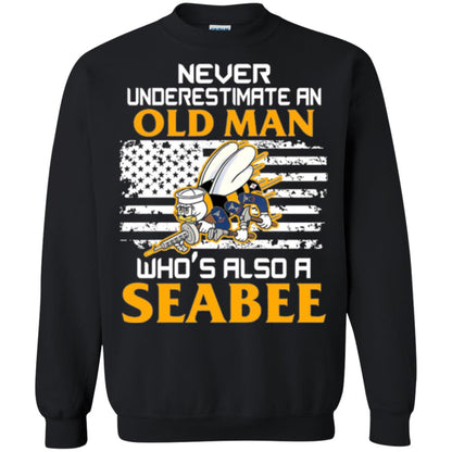 Navy Seabee Veteran T-shirt Never Underestimate An Old Man Black