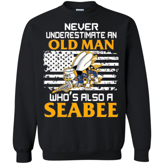 Navy Seabee Veteran T-shirt Never Underestimate An Old Man Black