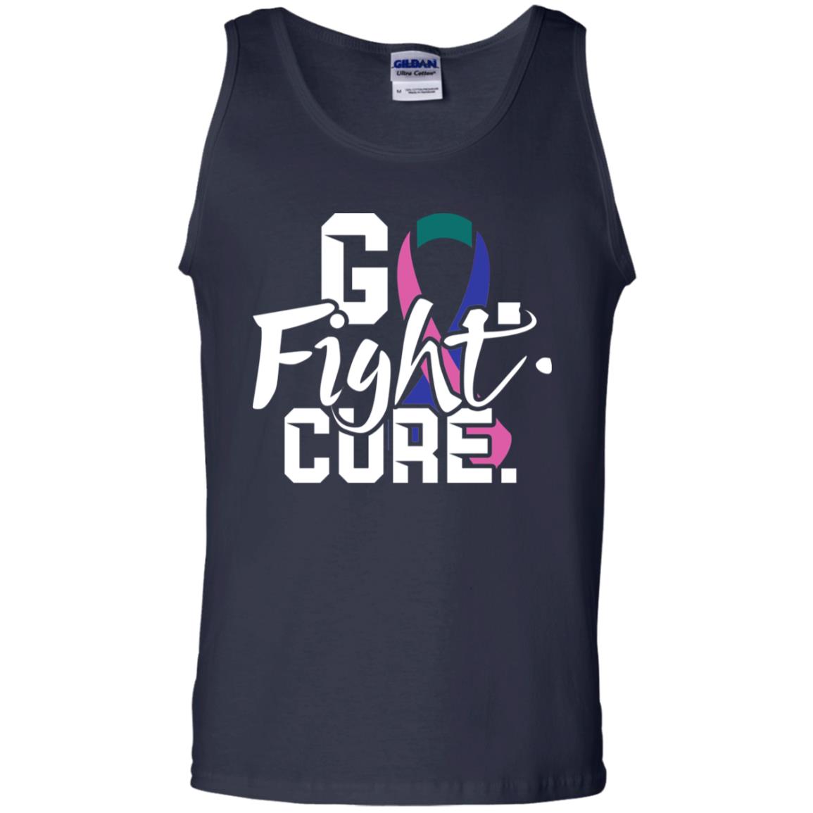 Thyroid Awareness Go Fight Cure Teal Pink Blue Ribbon Shirt Navy