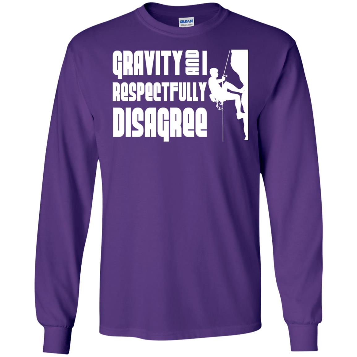 Funny Climbing T-shirt Gravity And I Disagree Purple