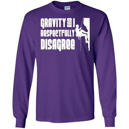 Funny Climbing T-shirt Gravity And I Disagree Purple