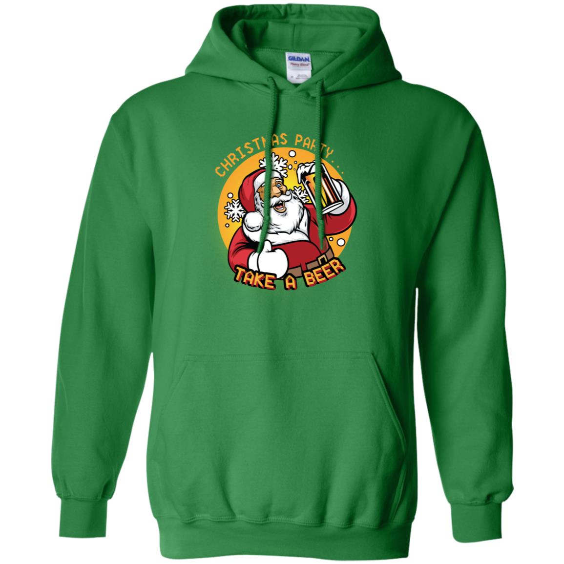 Christmas Party Take A Beer Santa X-mas Gift Shirt Irish Green