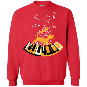Cat Plays Piano Shirt For Mens WomensG180 Gildan Crewneck Pullover Sweatshirt 8 oz.