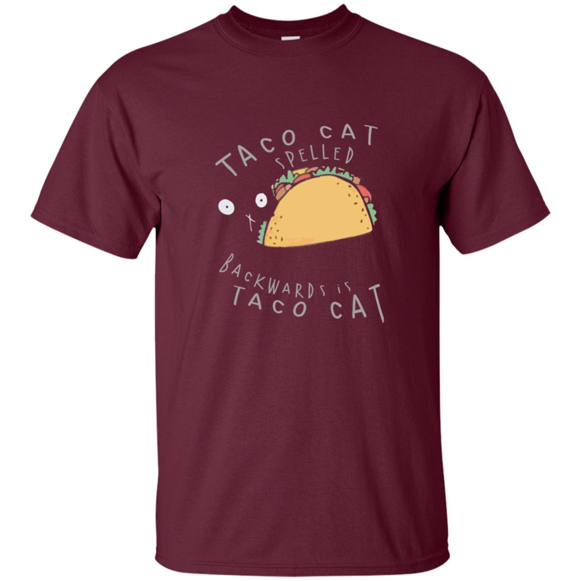 Cat Lovers T-shirt Taco Cat Spelled Backward Is Taco Cat Maroon