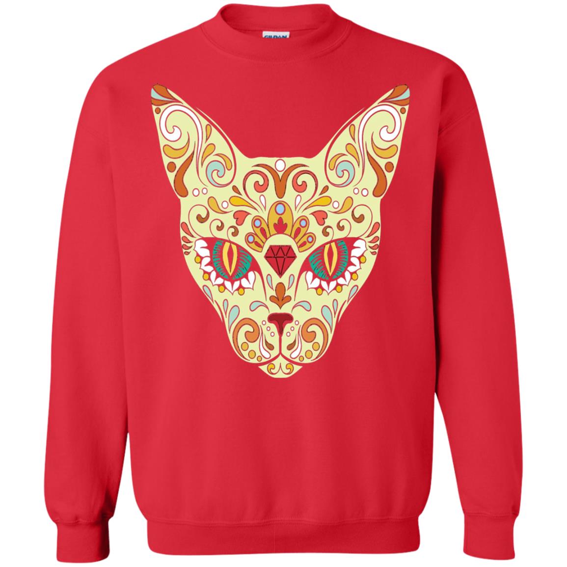 Cat Sugar Skull Design T-shirt Red
