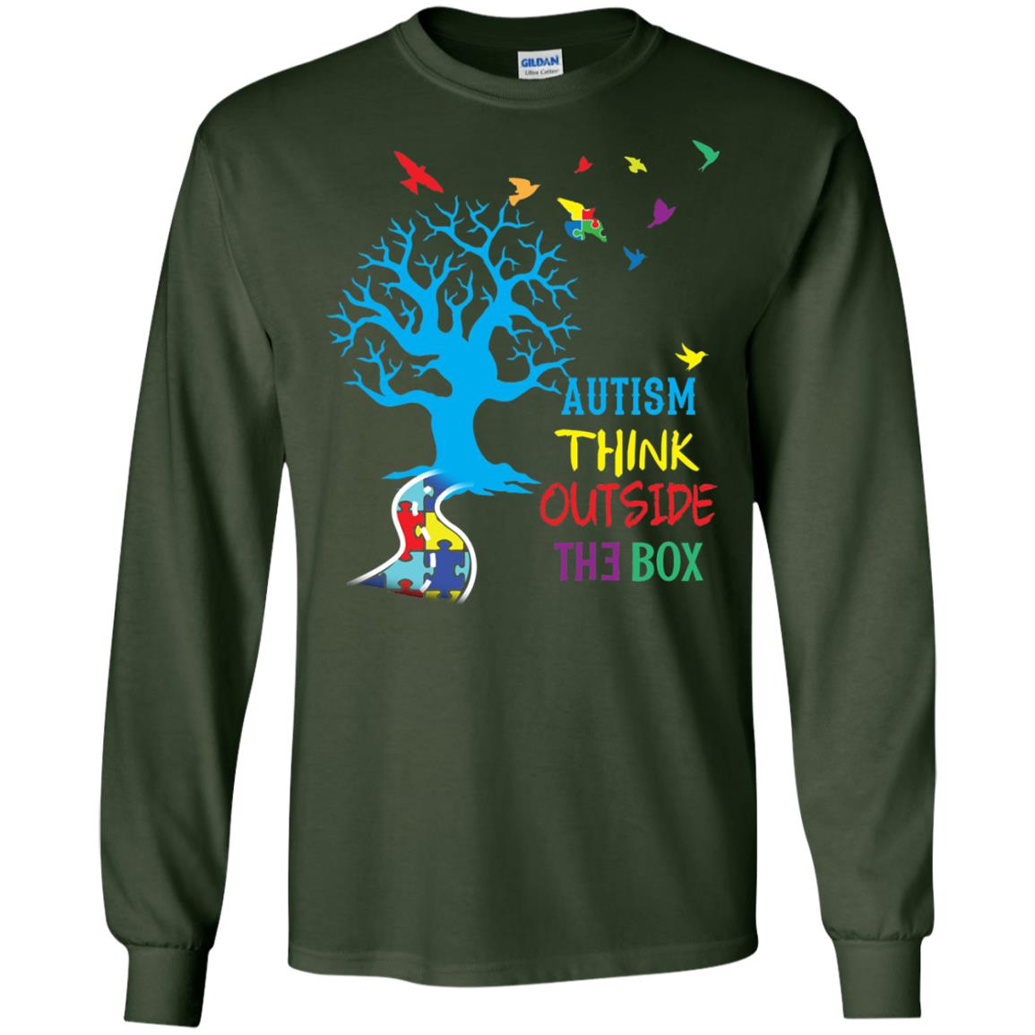 Autism Awareness T-shirt Autism Think Outside Forest Green