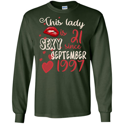 This Lady Is 21 Sexy Since September 1997 21st Birthday Shirt For September Womens Forest Green