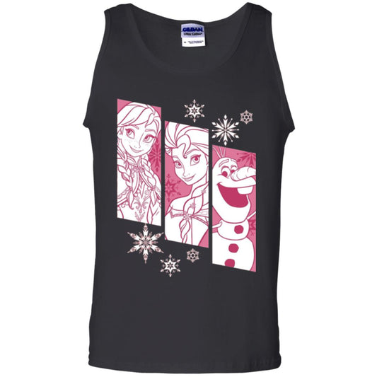 Frozen Anna Elsa Olaf Snowflake Panel Graphic T-shirt Black