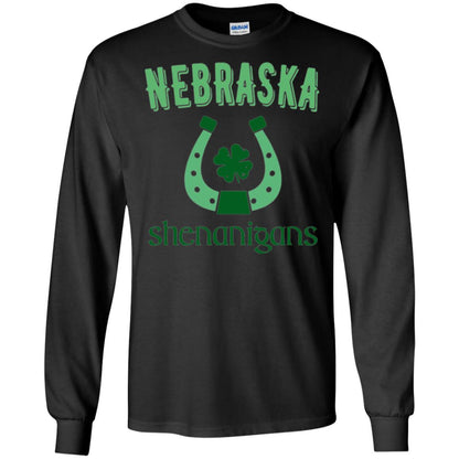 Nebraska Shenanigans Horseshoe Clover St Patrick_s Day T-shirt Black