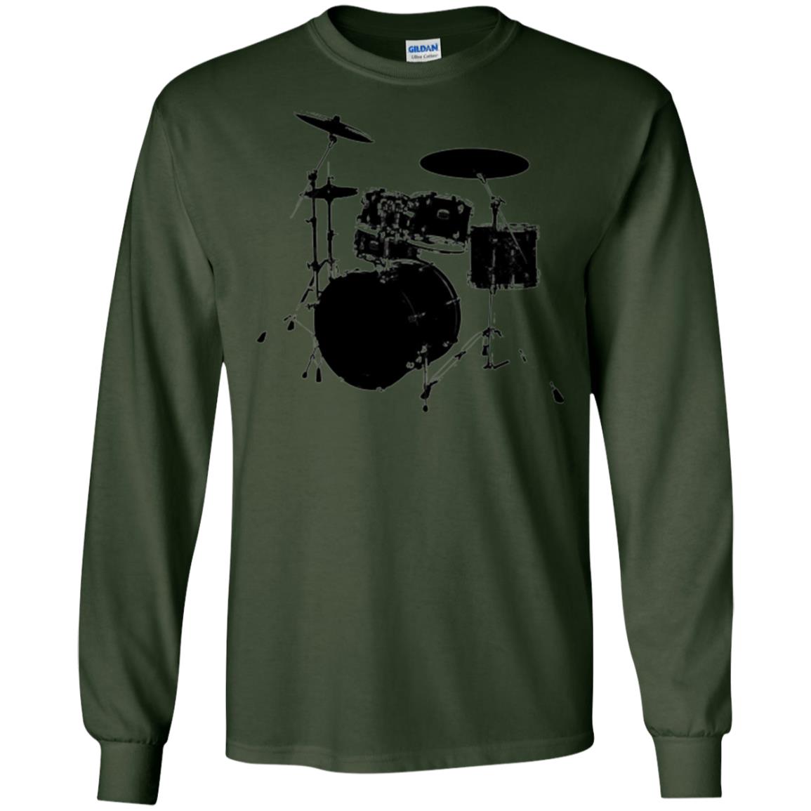 Drum Lovers T-shirt Drum Kit Stencil Print Forest Green