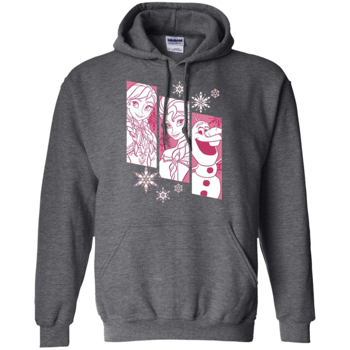 Frozen Anna Elsa Olaf Snowflake Panel Graphic T-shirt Dark Heather