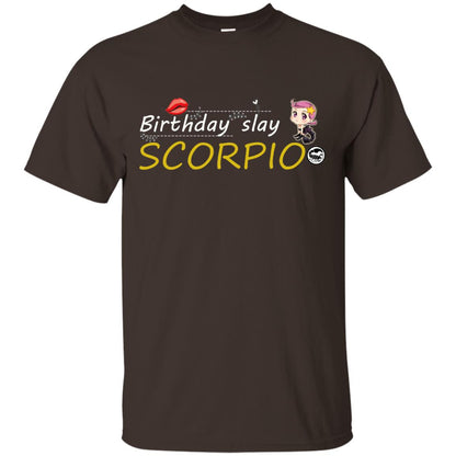 Cute Scorpio Girl Birthday Lip Slay T-shirt Dark Chocolate