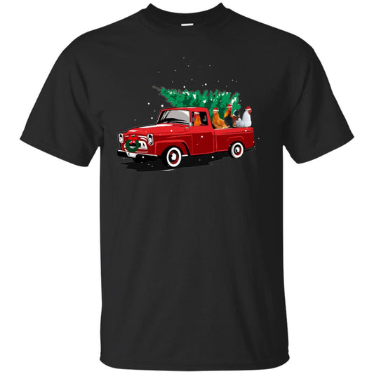 Chickens On Car Merry Christmas Gift Shirt For Mens Womens Black
