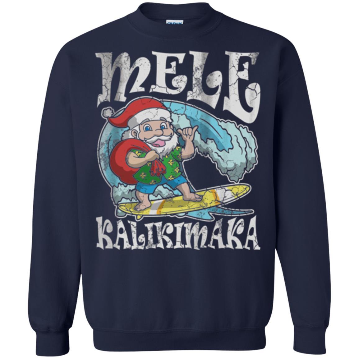 Christmas T-shirt Mele Kalikimaka Santa Hawaii Navy