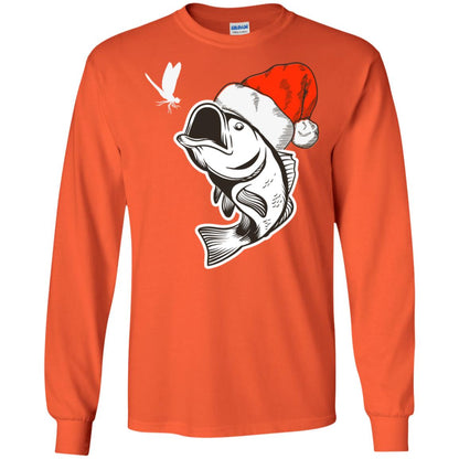 Bass Fishing Santa Hat Christmas Gift Shirt For Fishing Lovers Orange