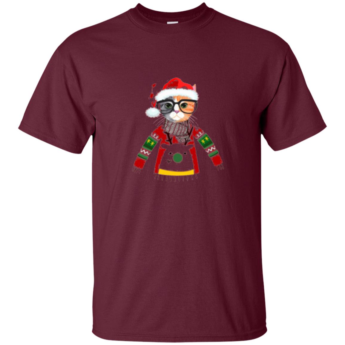 Cat Lovers T-shirt Meowy Christmas Maroon