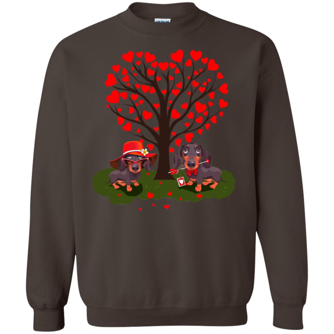 Valentine Dachshund Couple Heart Tree Shirt Dark Chocolate