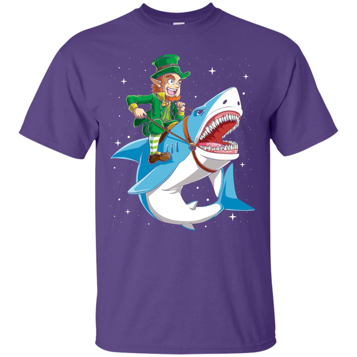 Leprechaun Riding Shark St Patricks Day T-shirt Purple