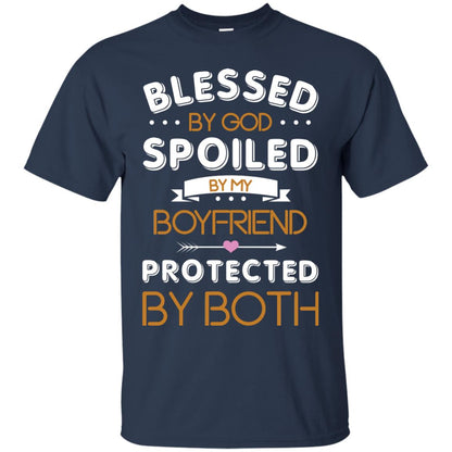 Blessed By God Spoiled By My Boyfriend Protected By Both Shirt Navy