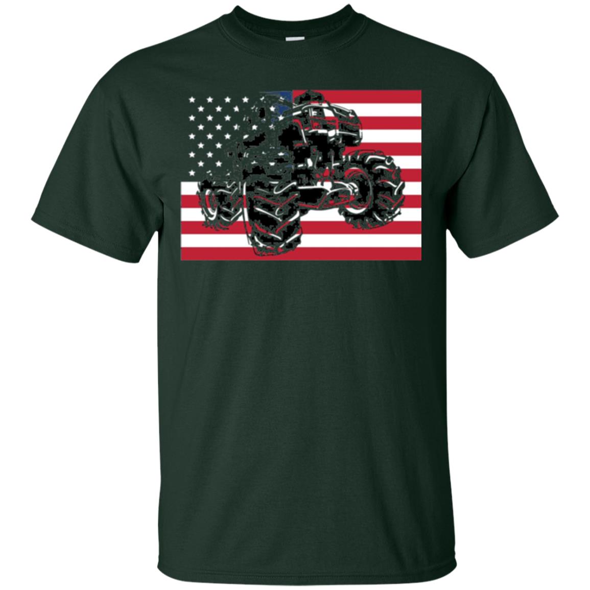 Trucking Lover T-shirt Usa Flag Big Monster Truck Forest Green