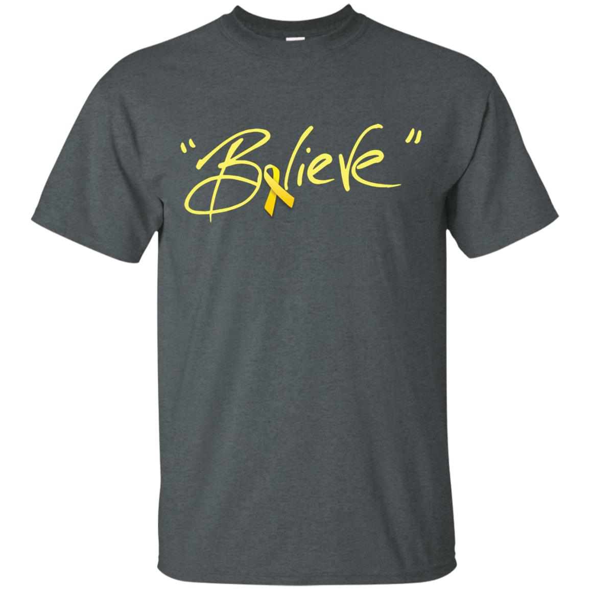 Sarcoma Bone Bladder Cancer Awareness Shirt Yellow Ribbon Believe Dark Heather