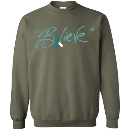 Cervical Cancer Awareness Shirt Teal White Ribbon Believe Military Green