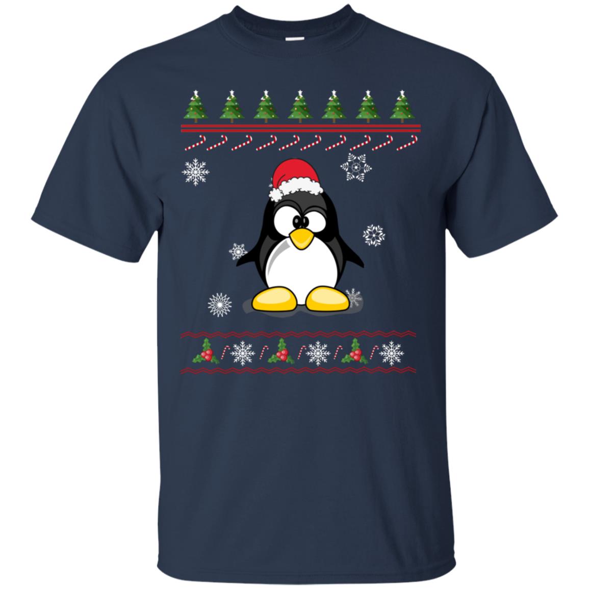 Penguin With Santa Hat Merry X-mas Ugly Christmas Gift Shirt For Mens Womens Kids Navy