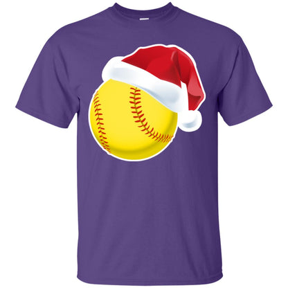 Softball With Santa Claus Hat X-mas Shirt For Softball Lovers Purple