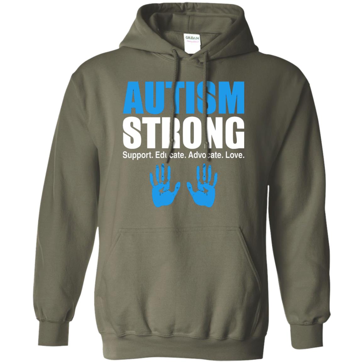Autism Strong Support Educate Advocate Love T-shirt Military Green
